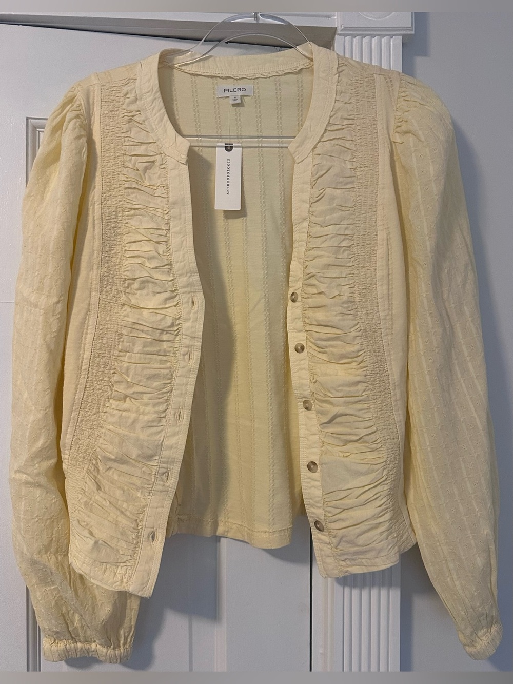 Pilcro Cream Ruffle-Front Top
